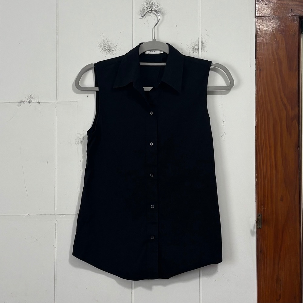 ALC Womens Black Sleeveless Twist Back Cutout Button Down Shirt Size 0